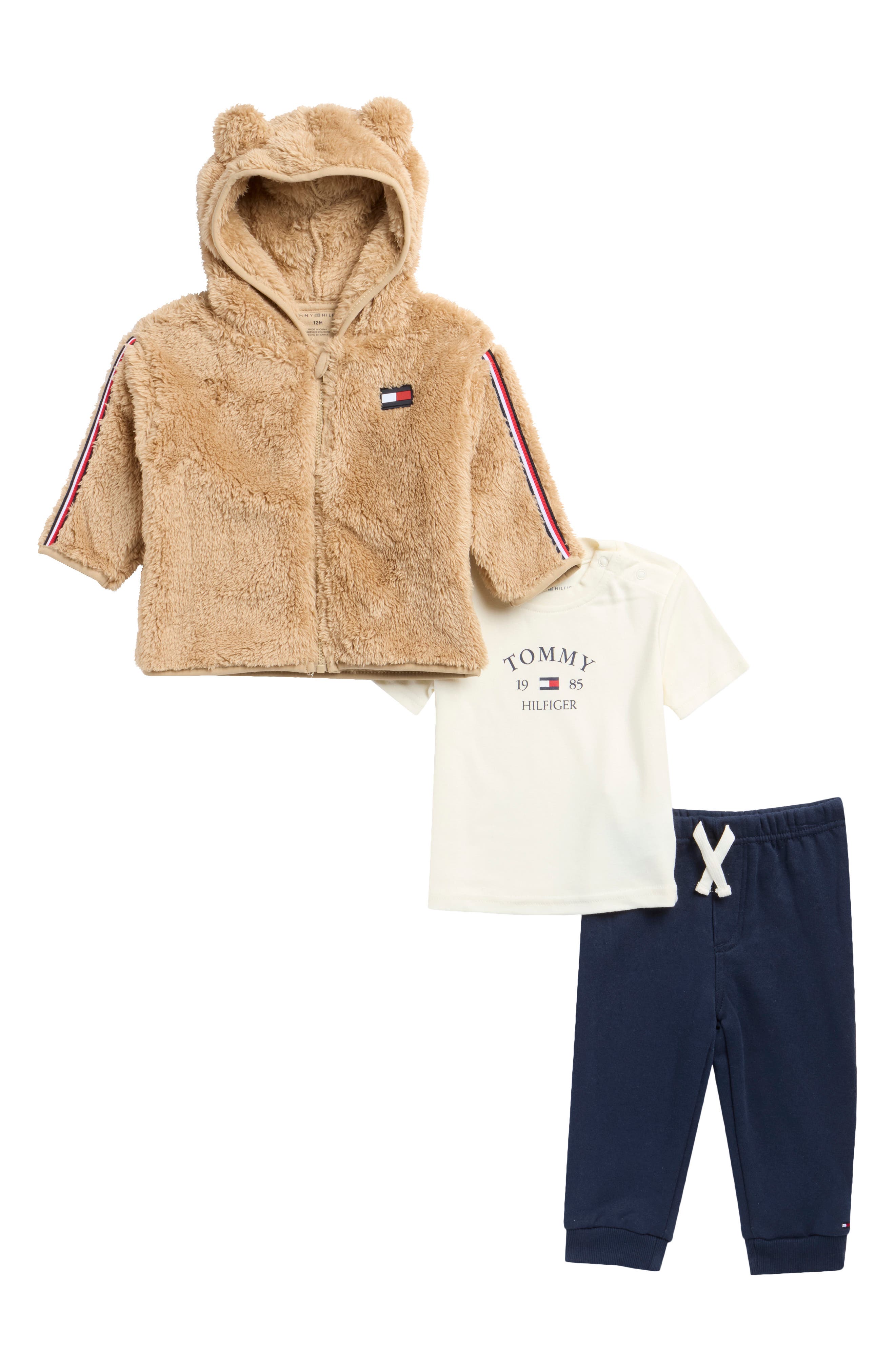 3-Piece High-Pile Fleece Jacket, T-Shirt & Pants Set