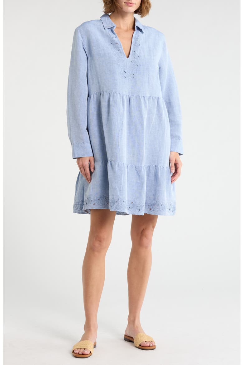 St. Lucia Embroidered Long Sleeve Linen Blend Dress, Main, color, BILLOWY