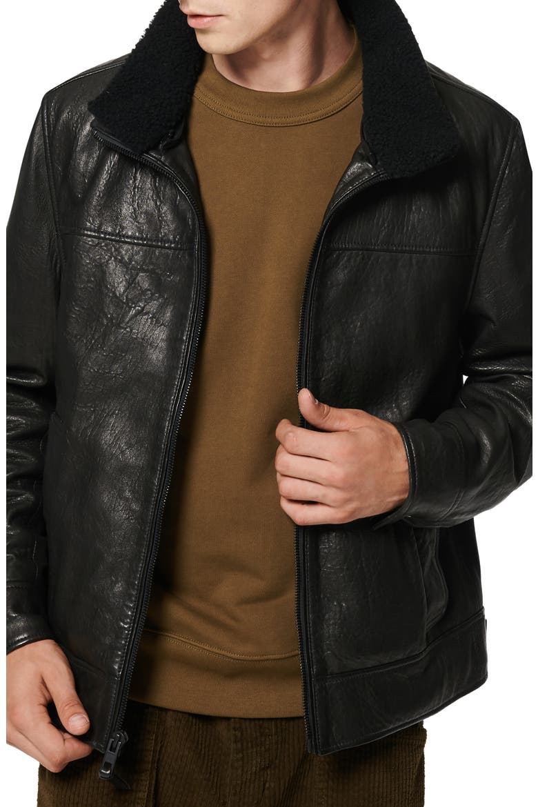 Augustine Leather Jacket with Genuine Shearling Collar, Alternate, color, BLACK