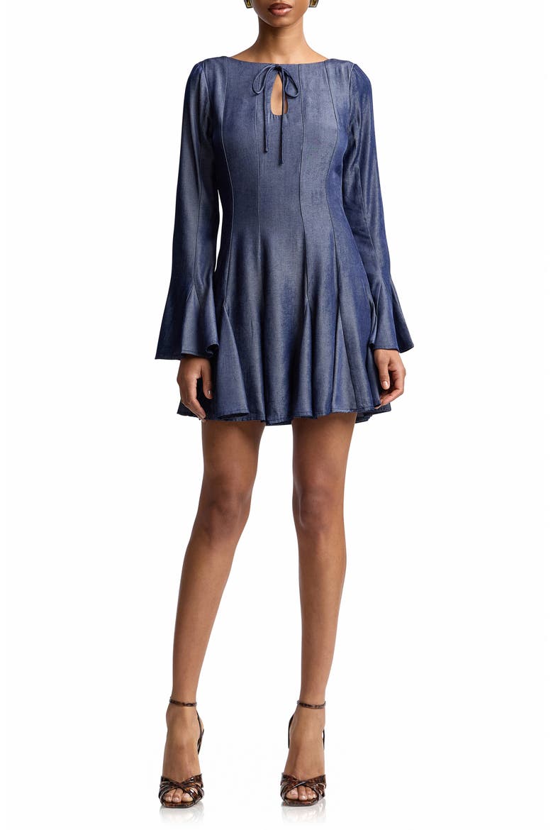 Godet Bell Sleeve Minidress, Main, color, INDIGO