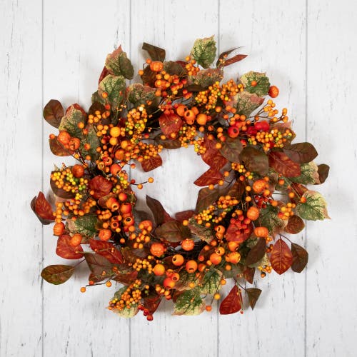 Northlight Mini Gourds And Berries Artificial Fall Harvest Wreath In Multi