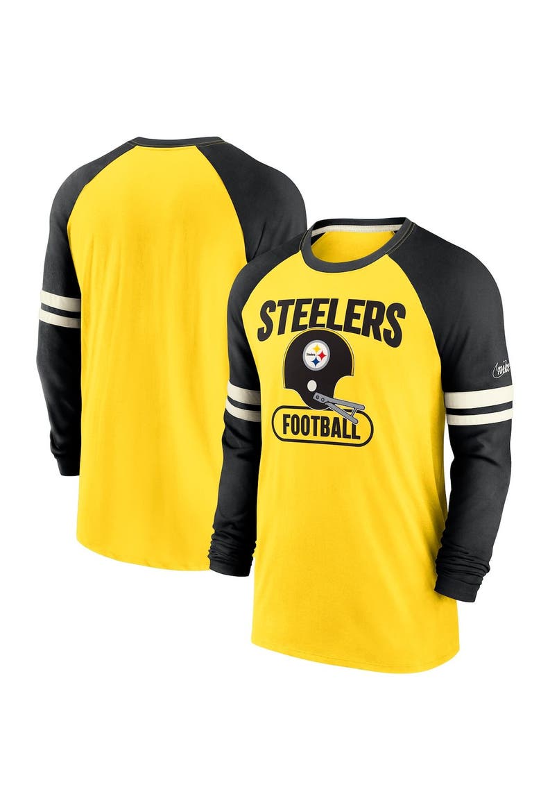 Men's Nike Gold/Black Pittsburgh Steelers Throwback Raglan Long Sleeve T-Shirt, Main, color, Gold