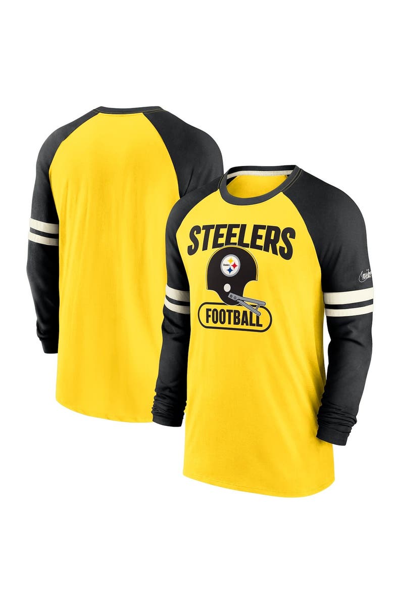 Nike Men's Nike Gold/Black Pittsburgh Steelers Throwback Raglan Long Sleeve T-Shirt, Main, color, Gold