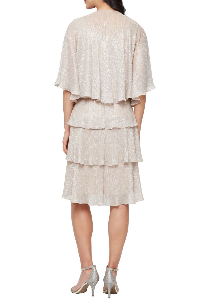 SL FASHIONS Metallic Tiered Sleeveless Dress with Jacket, Alternate, color, Gold