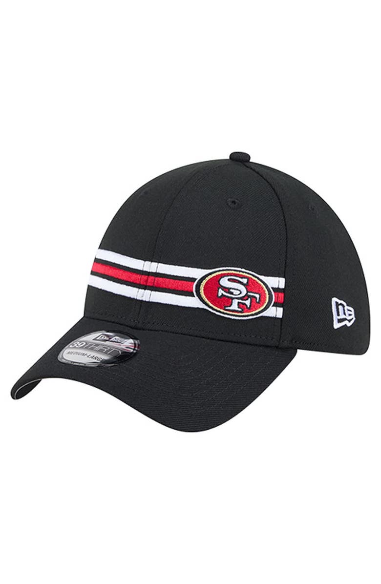 New Era Men
s New Era Black San Francisco 49ers Stripes 39THIRTY Flex Hat, Main, color, Black
