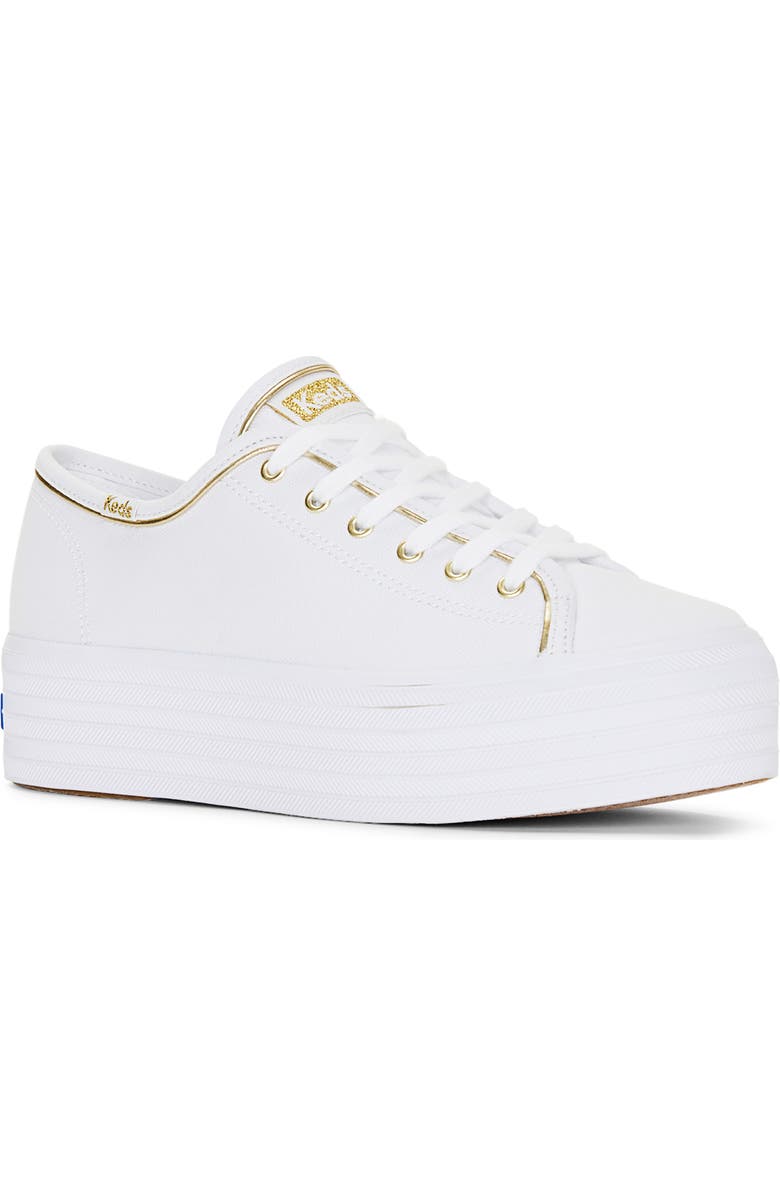Keds<sup>®</sup> Triple Up Piped Platform Sneaker, Main, color, White/ Gold