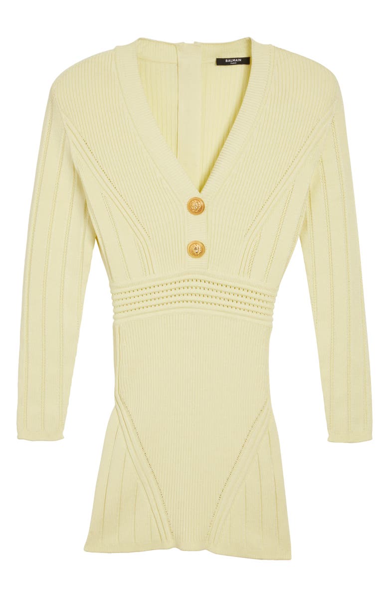 Balmain Bracelet Sleeve Rib Dress, Alternate, color, 