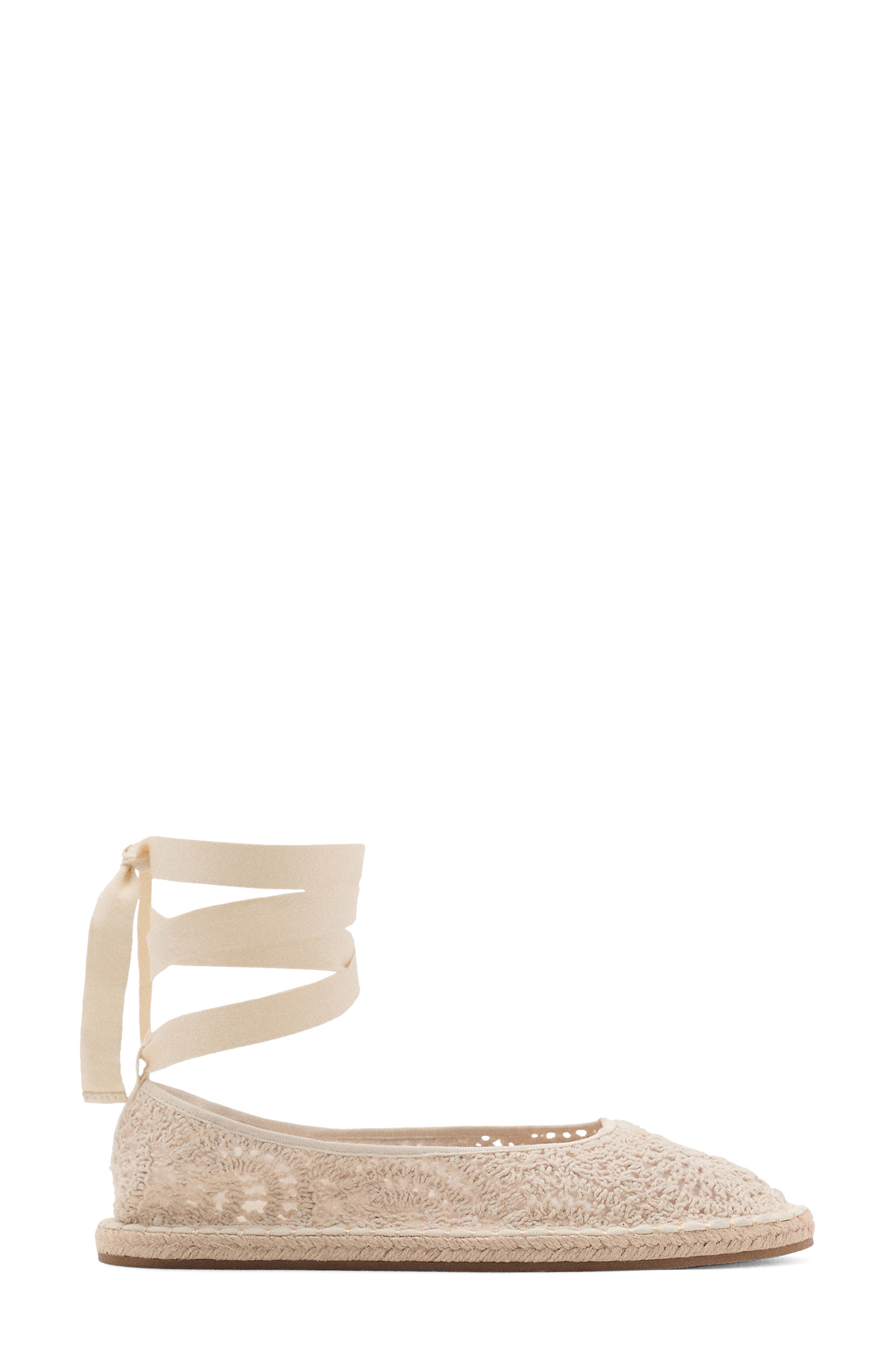 MANGO Ankle Wrap Ballet Flat, Alternate, color, Ecru