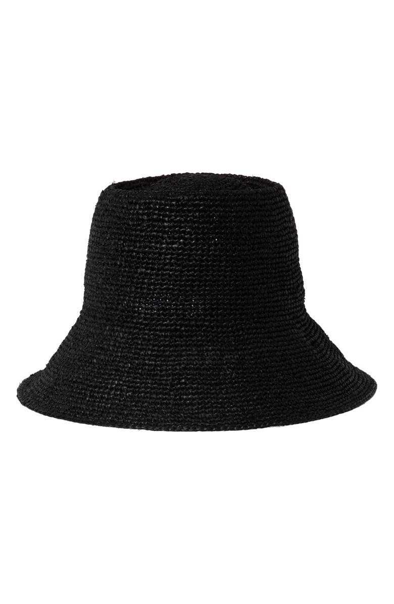 Janessa Leoné Felix Crochet Raffia Bucket Hat, Main, color, Black