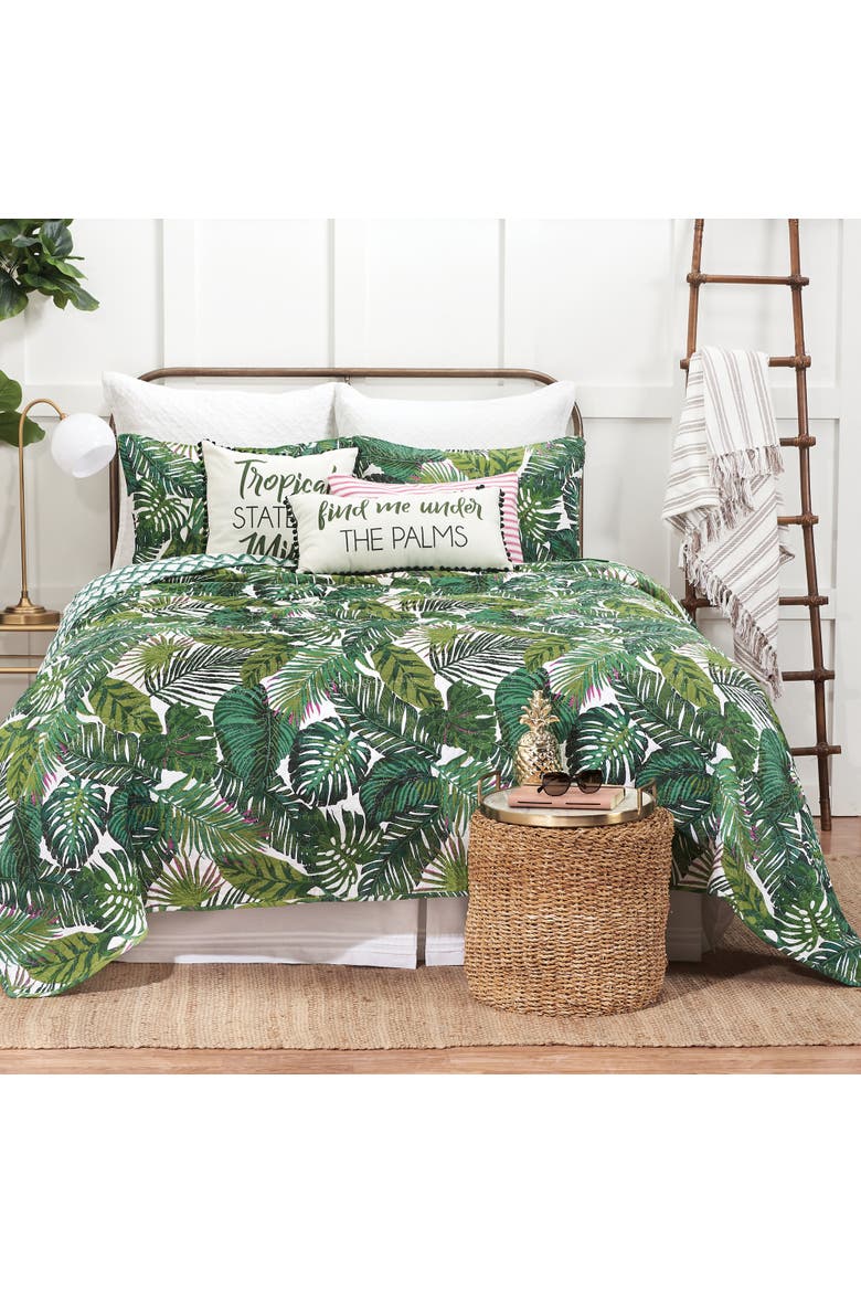 Waialea Bay Tropical Cotton Quilt Set  - Reversible and Machine Washable, Alternate, color, Green