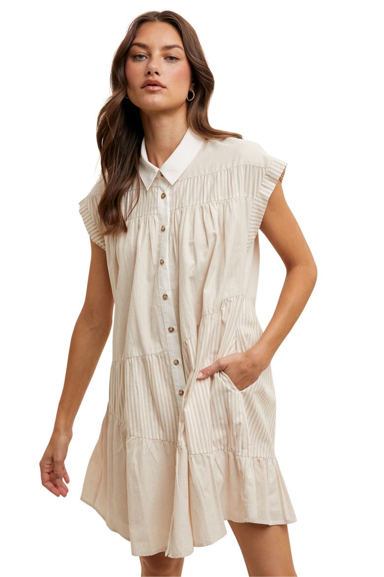 Multistripe Minidress, Alternate, color, TAUPE/ WHITE