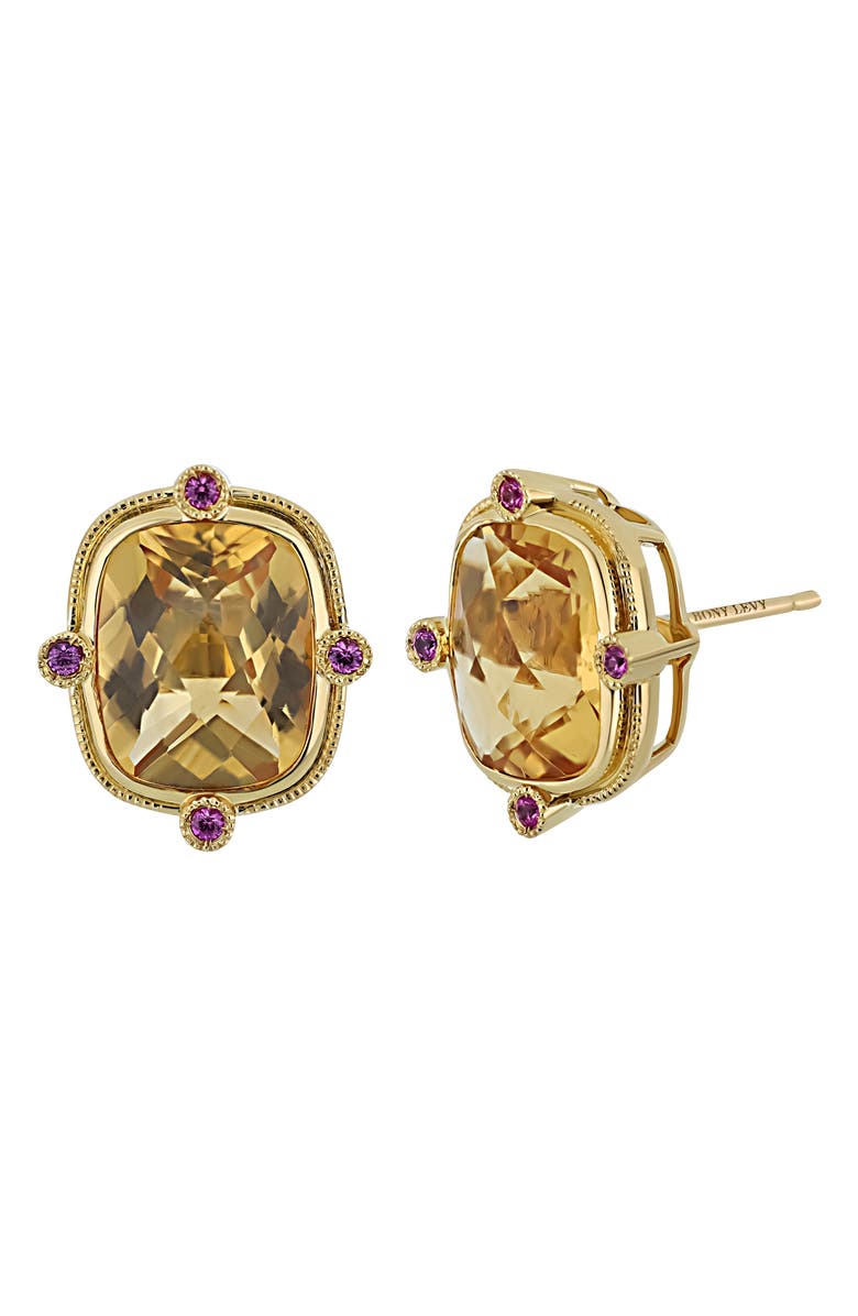 Bony Levy Iris Citrine & Pink Sapphire Stud Earrings, Main, color, 18K Yellow Gold