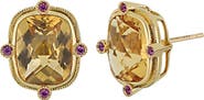 Bony Levy Iris Citrine & Pink Sapphire Stud Earrings