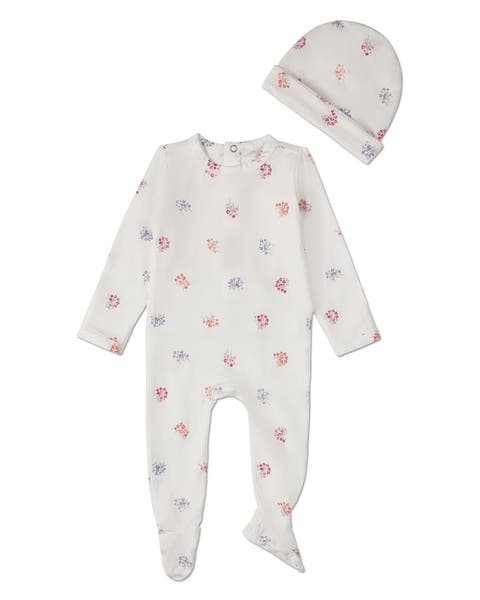 2 Piece Baby Girls Floral Print Cotton Rich Footie Set