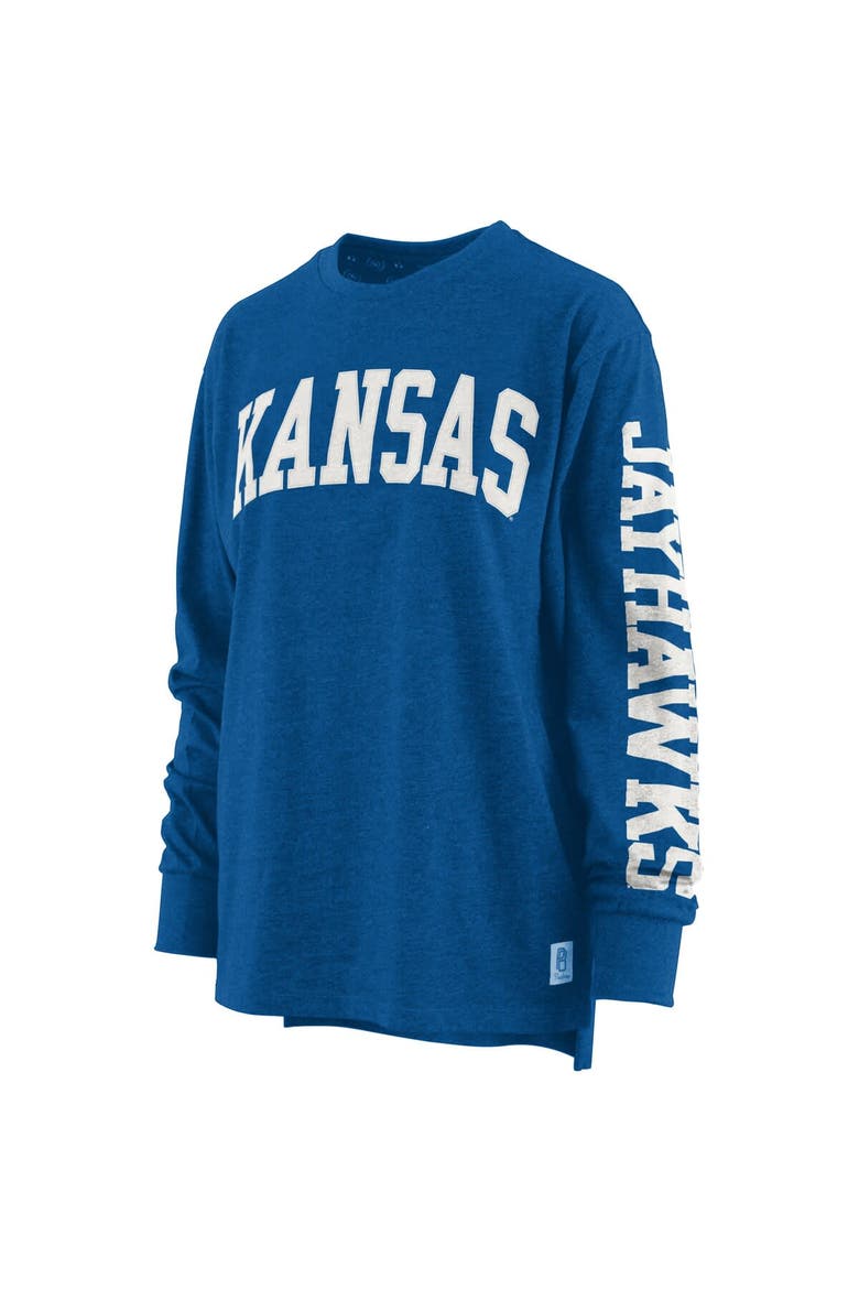 Women's Pressbox Heathered Royal Kansas Jayhawks Two-Hit Canyon Long Sleeve T-Shirt, Alternate, color, Royal