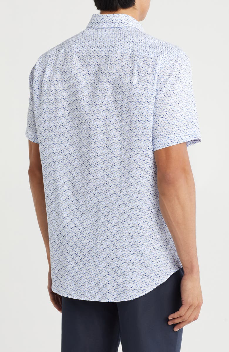 David Donahue Print Short Sleeve Sport Shirt, Alternate, color, White/ Blue