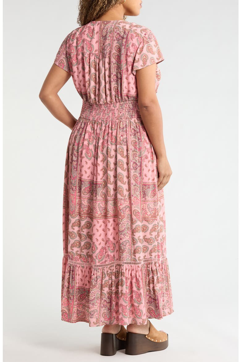 Smocked Waist Maxi Dress, Alternate, color, PINK- OLIVE PATCHWORK PAISLEY