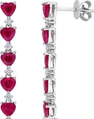 Julianna B. Ruby & Diamond Heart Drop Earrings 14K