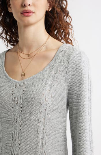 Mixed Stitch Long Sleeve Sweater Dress