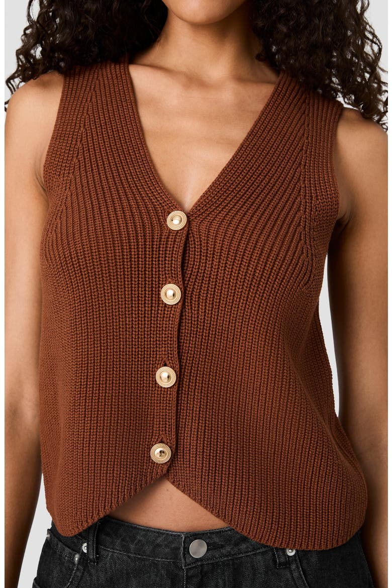 Mozart Rib V-Neck Vest, Alternate, color, CHESTNUT BROWN