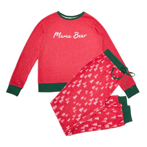Dearfoams 2 Piece Mama Bear Holiday Pajama Set In Red