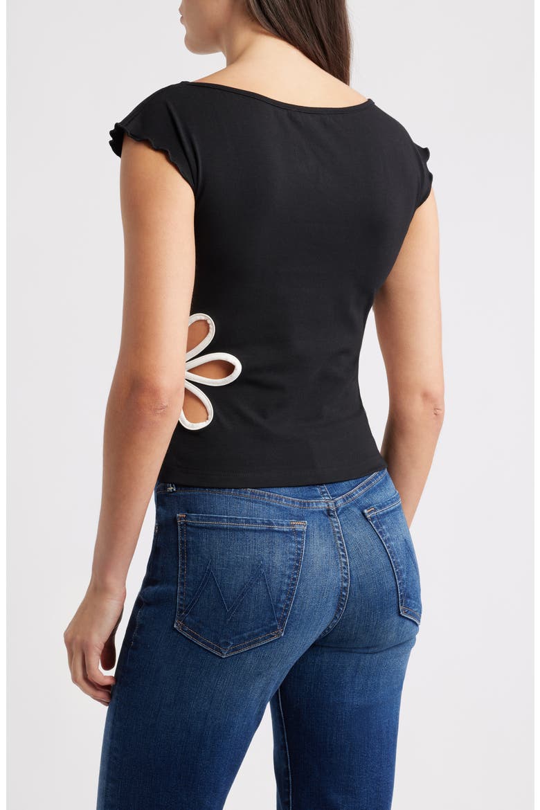 Currents Flower Cutout Cotton Blend Top, Alternate, color, BLACK
