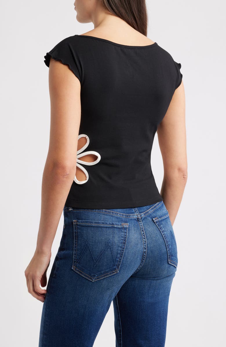 Princess Polly Currents Flower Cutout Cotton Blend Top, Alternate, color, Black