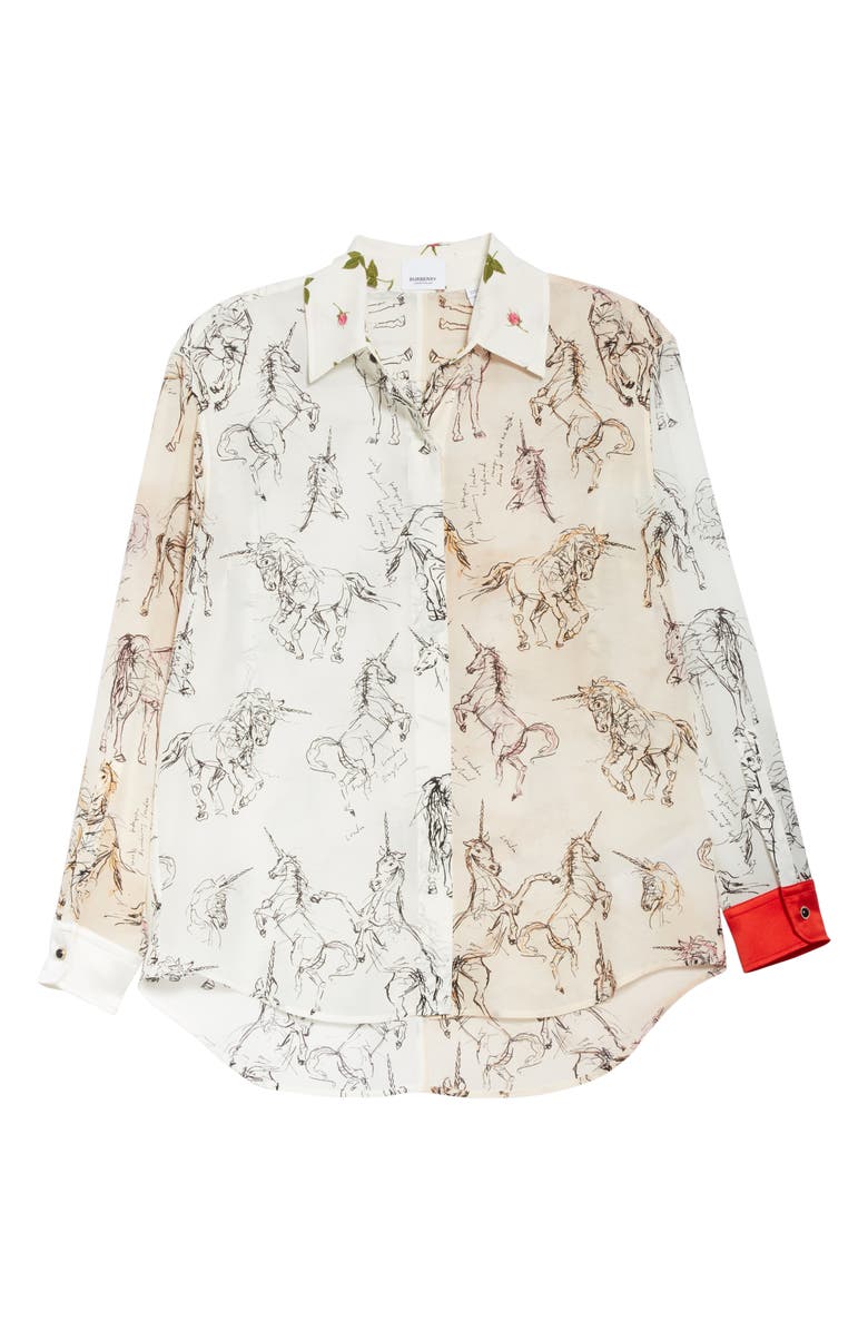 Burberry Lucinda Unicorn Sketch Mulberry Silk Shirt, Alternate, color,