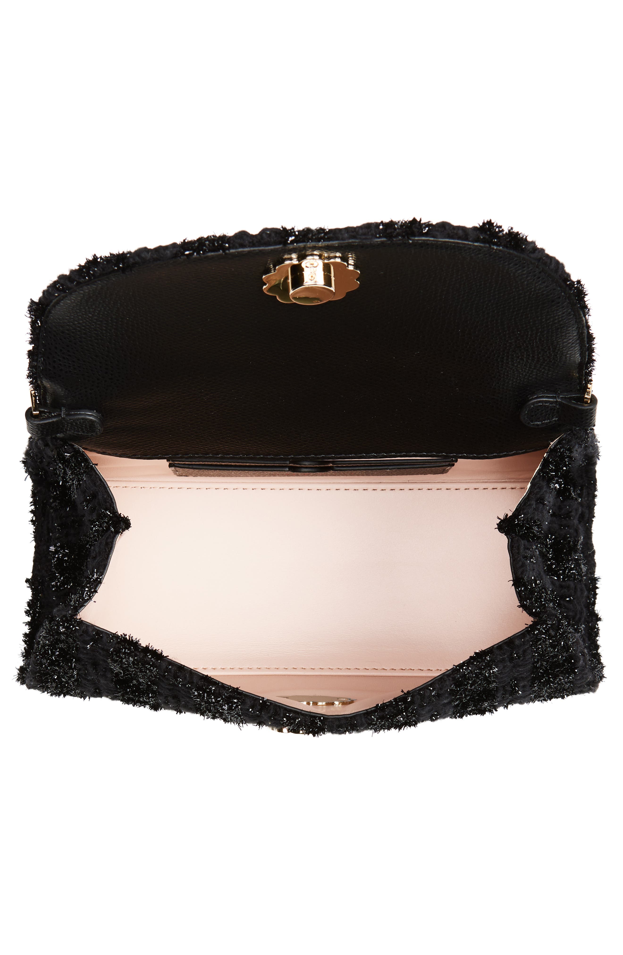 Simone Rocha Pochette Valentine Tweed Shoulder Bag, Alternate, color, Black