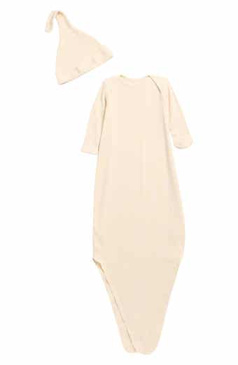 Rib Knotted Organic Cotton Blend Gown & Hat Set