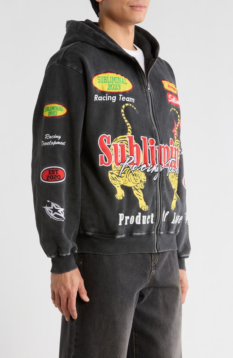 PacSun Subliminal Racing Zip Hoodie, Alternate, color, Black