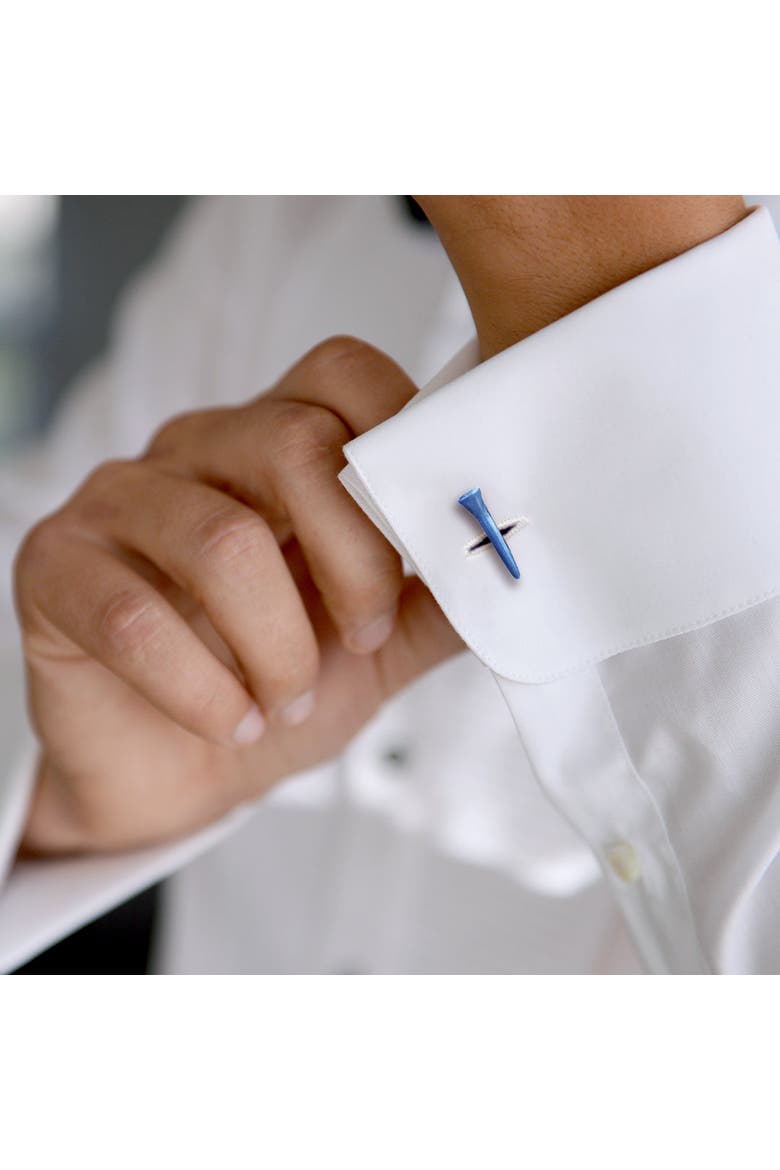 Golf Ball and Tee Sterling Cufflinks, Alternate, color, BLUE