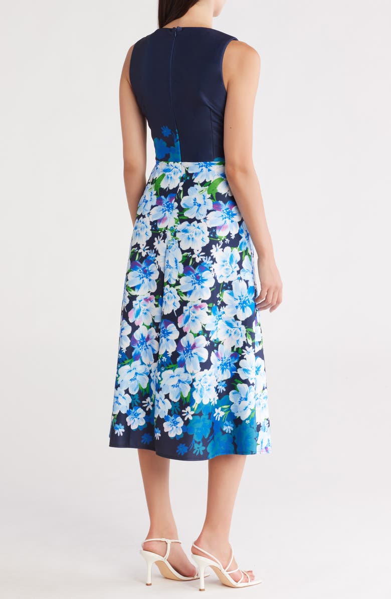 Donna Ricco Floral Sleeveless A-Line Midi Dress, Alternate, color, Navy Multi