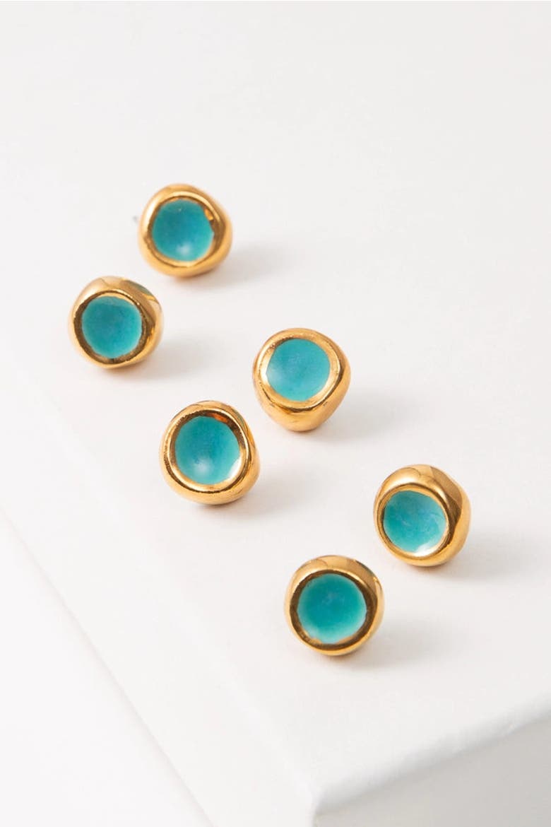 Sculpted Porcelain Studs, Alternate, color, Turquoise