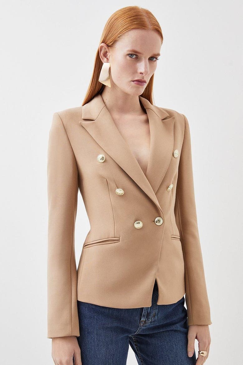 Tailored Button Military Blazer, Alternate, color, Camel