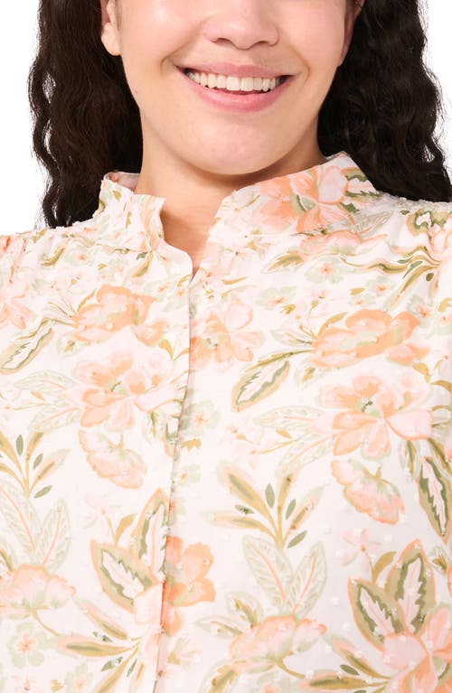 Cece Floral Double Flutter Button-up Top In Neutral