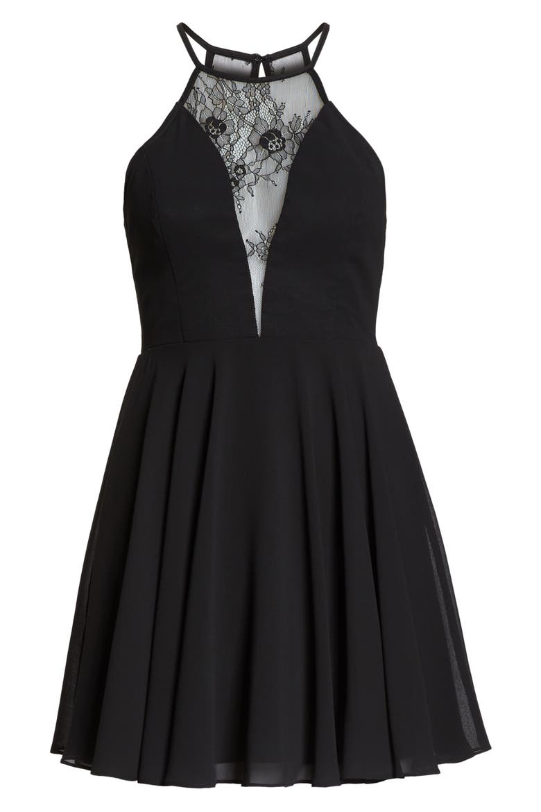 Halter Neck Skater Minidress, Alternate, color, BLACK