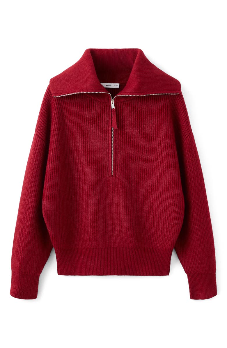 MANGO Rizin Rib Half Zip Sweater, Alternate, color, Maroon