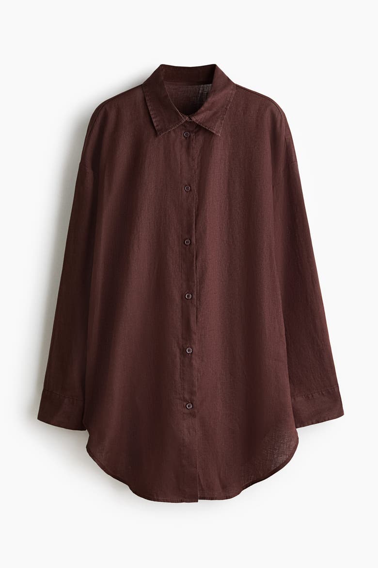 Linen Beach Shirt, Alternate, color, Dark brown