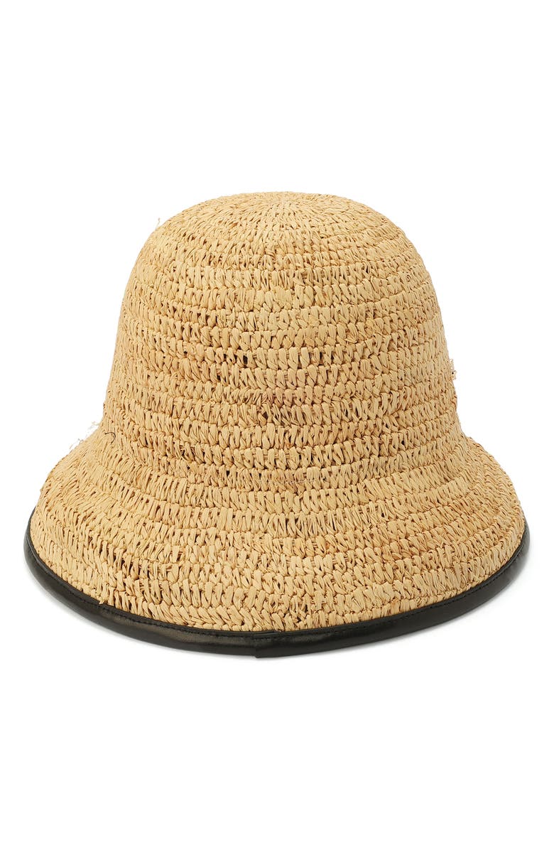 Kate Spade New York piped straw cloche hat, Alternate, color, Black