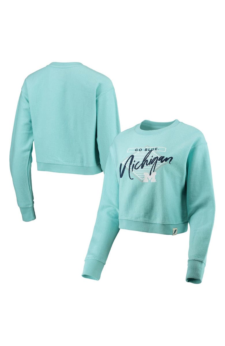 LEAGUE COLLEGIATE WEAR Women's League Collegiate Wear Light Blue Michigan Wolverines Corded Timber Crop Pullover Sweatshirt, Main, color, Light Blue