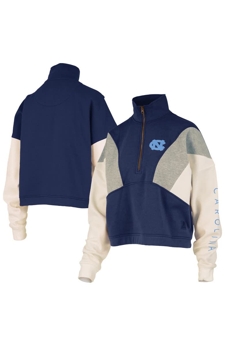 PRESSBOX Women's Pressbox  Navy North Carolina Tar Heels Ferrara Color Block Quarter-Zip Sweatshirt, Main, color, Navy