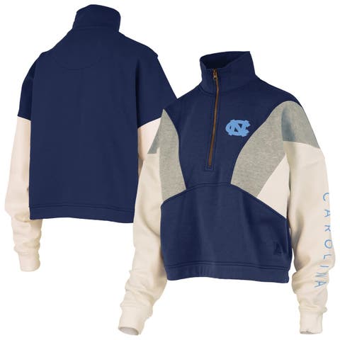 Women's Pressbox  Navy North Carolina Tar Heels Ferrara Color Block Quarter-Zip Sweatshirt