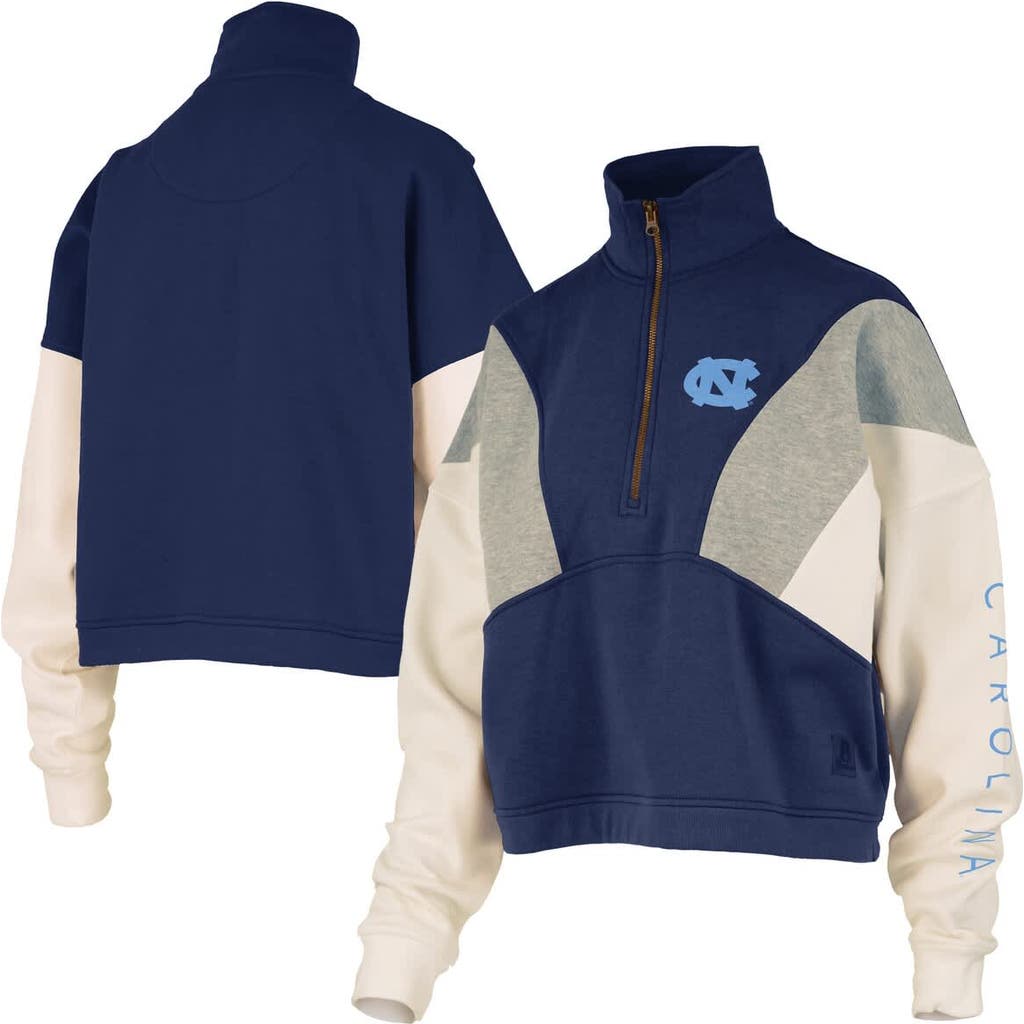 Pressbox Navy North Carolina Tar Heels Ferrara Color Block Quarter-zip Sweatshirt In Blue