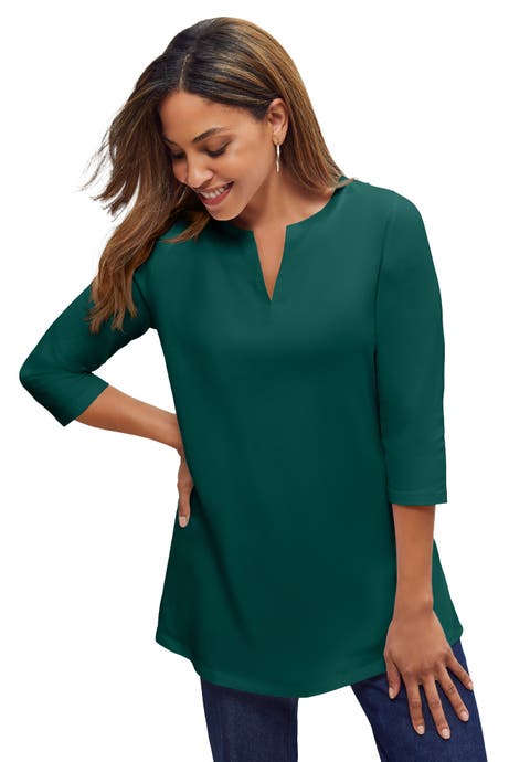 Stretch Cotton Notch Neck Tunic (Plus)