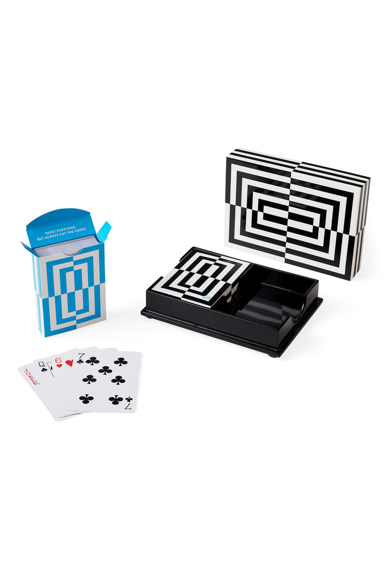 Op Art Lacquer Playing Card Set, Main, color, Blue / Black