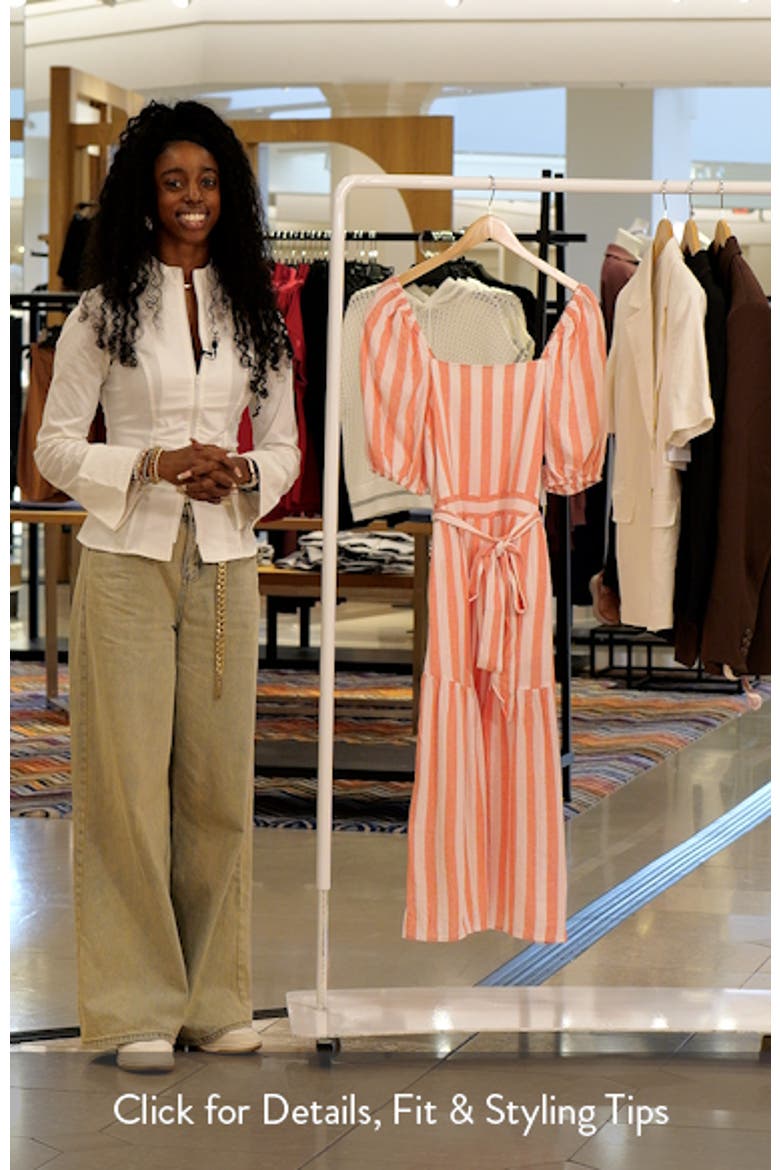 Stripe Puff Sleeve Tiered Midi Dress video