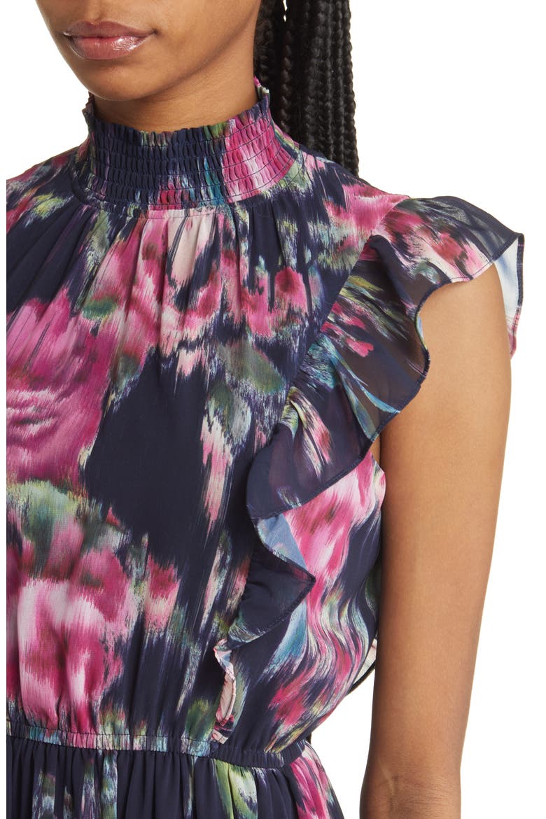 Anna Floral Chiffon Dress, Alternate, color, NAVY FLORAL