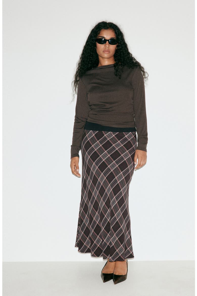 Checked Midi Skirt, Alternate, color, BROWN