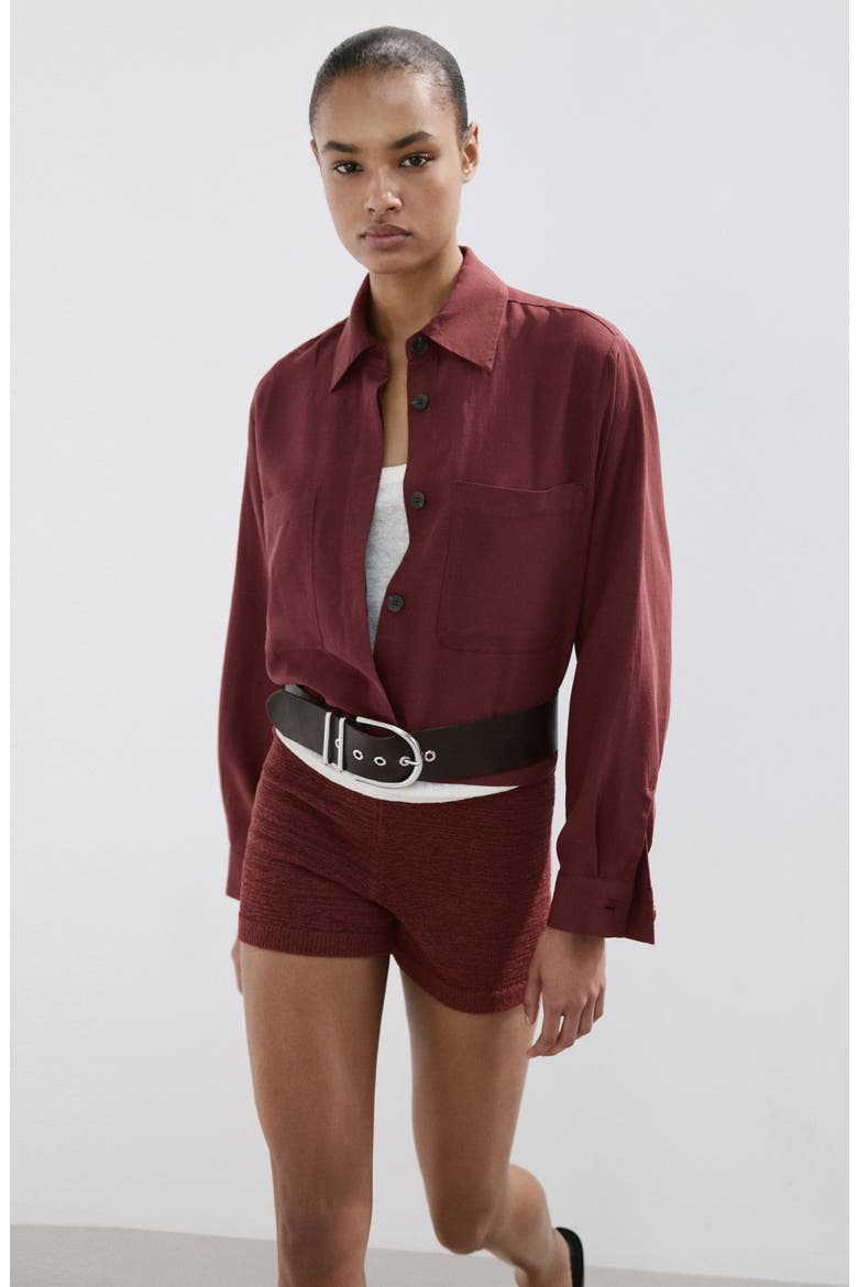 Lyocell & Linen Button-Up Shirt, Alternate, color, BURNT ORANGE